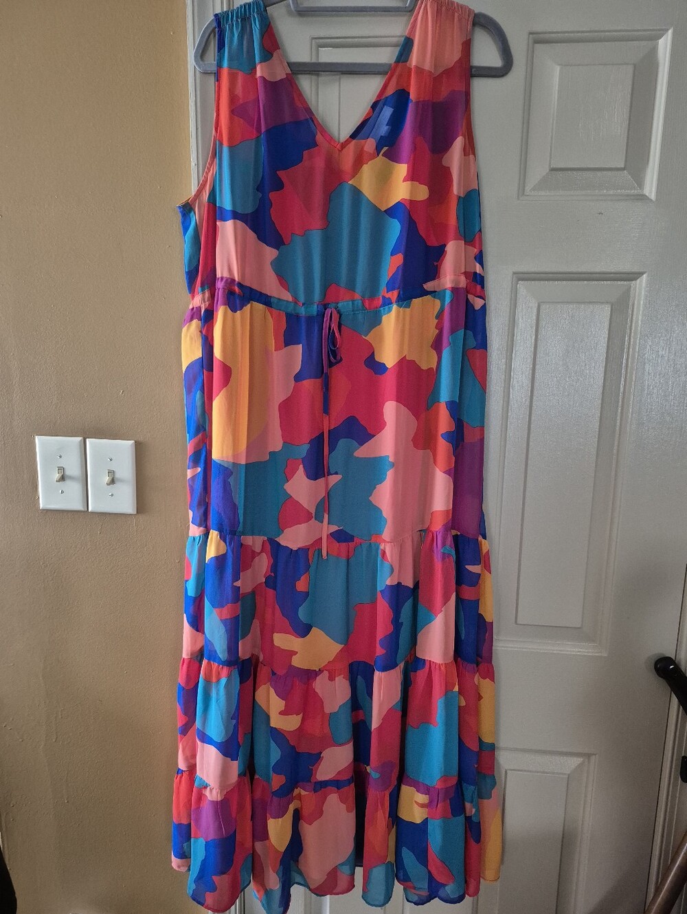 Colorblock V-Neck Tiered Summer Dress in Bright Multicolor